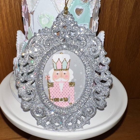 Custom pink pastel Nutcracker ornament silver embellished sparkling pink vintage - Picture 2 of 6